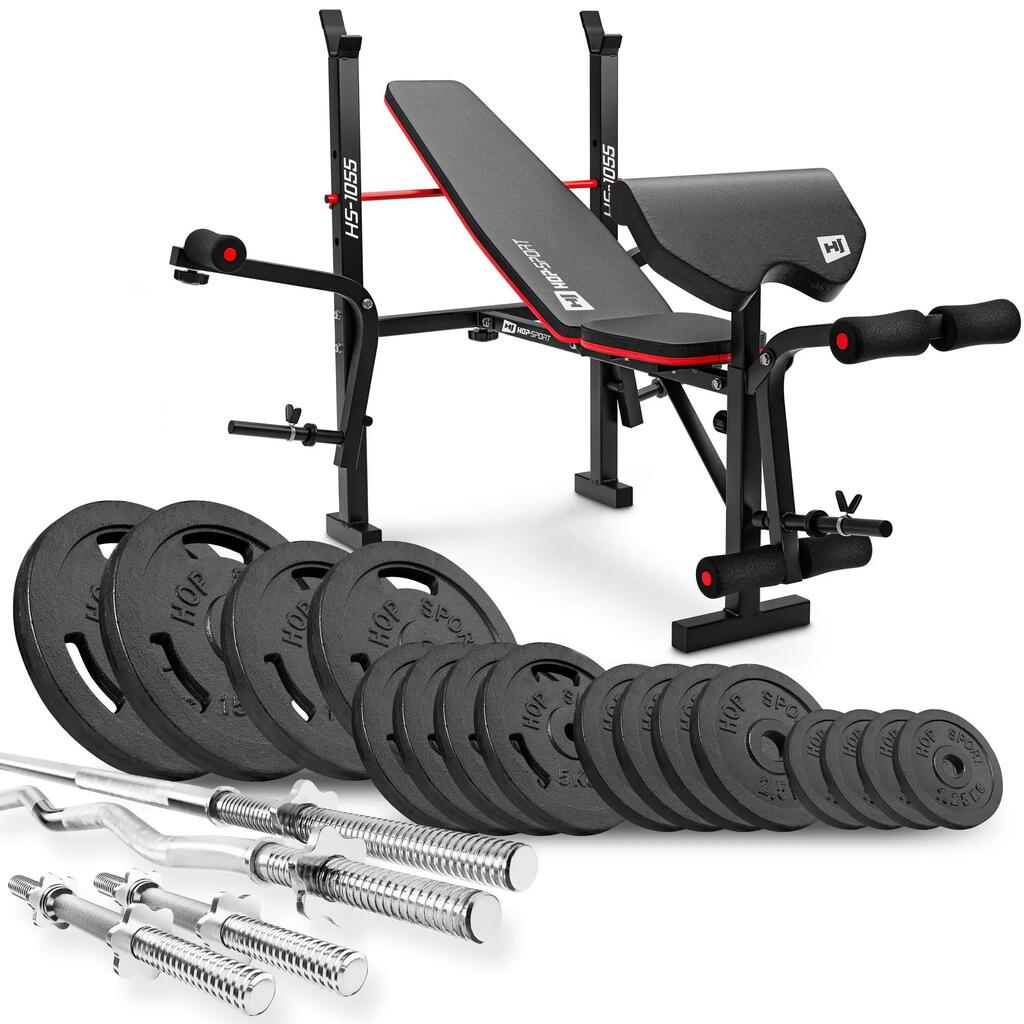 Комплект за културизъм Hop-Sport Strong 106kg с пейка HS-1055