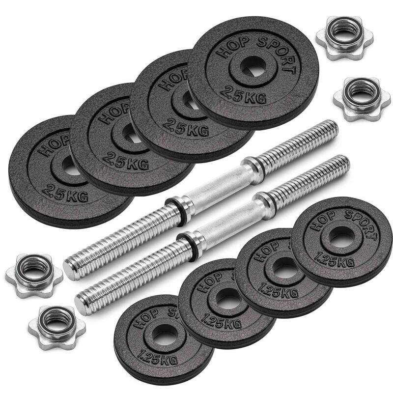 Hantle żeliwne Hop-Sport strong 2x10kg z rękawiczkami