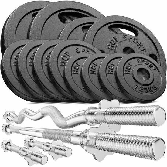 Set di pesi bilanciere e manubri. Dischi in ghisa 66kg