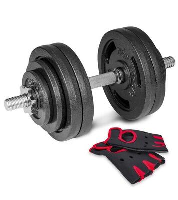 Manubrio in ghisa regolabile Hop-Sport 1x20kg con guanti