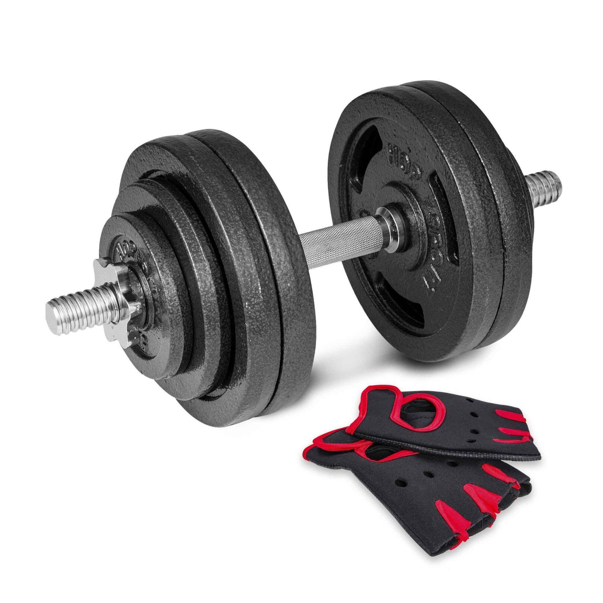 HOP-SPORT Litinová činka Hop-sport 1x30 kg s rukavicemi