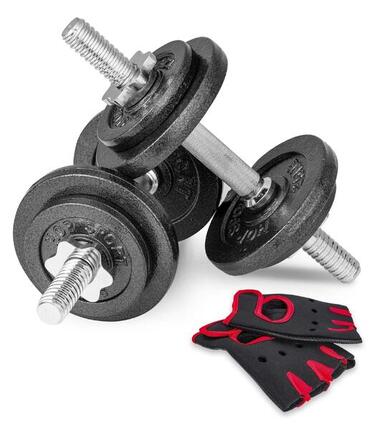 Hantle żeliwne Hop-Sport strong 2x10kg z rękawiczkami