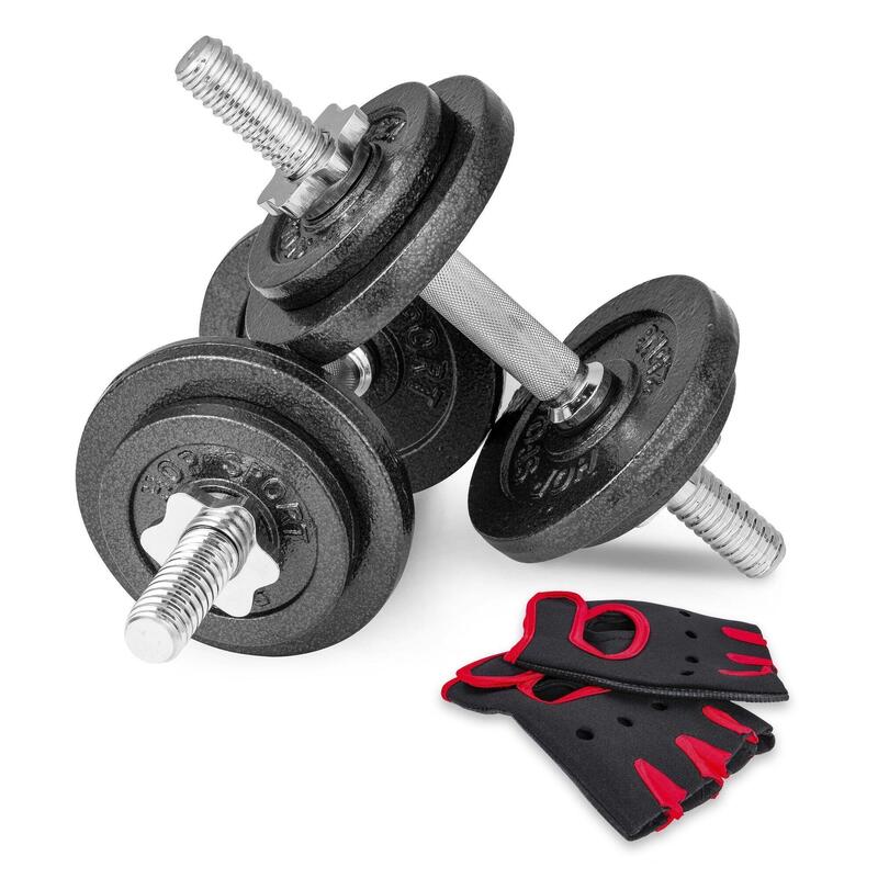 Hantle żeliwne Hop-Sport strong 2x10kg z rękawiczkami