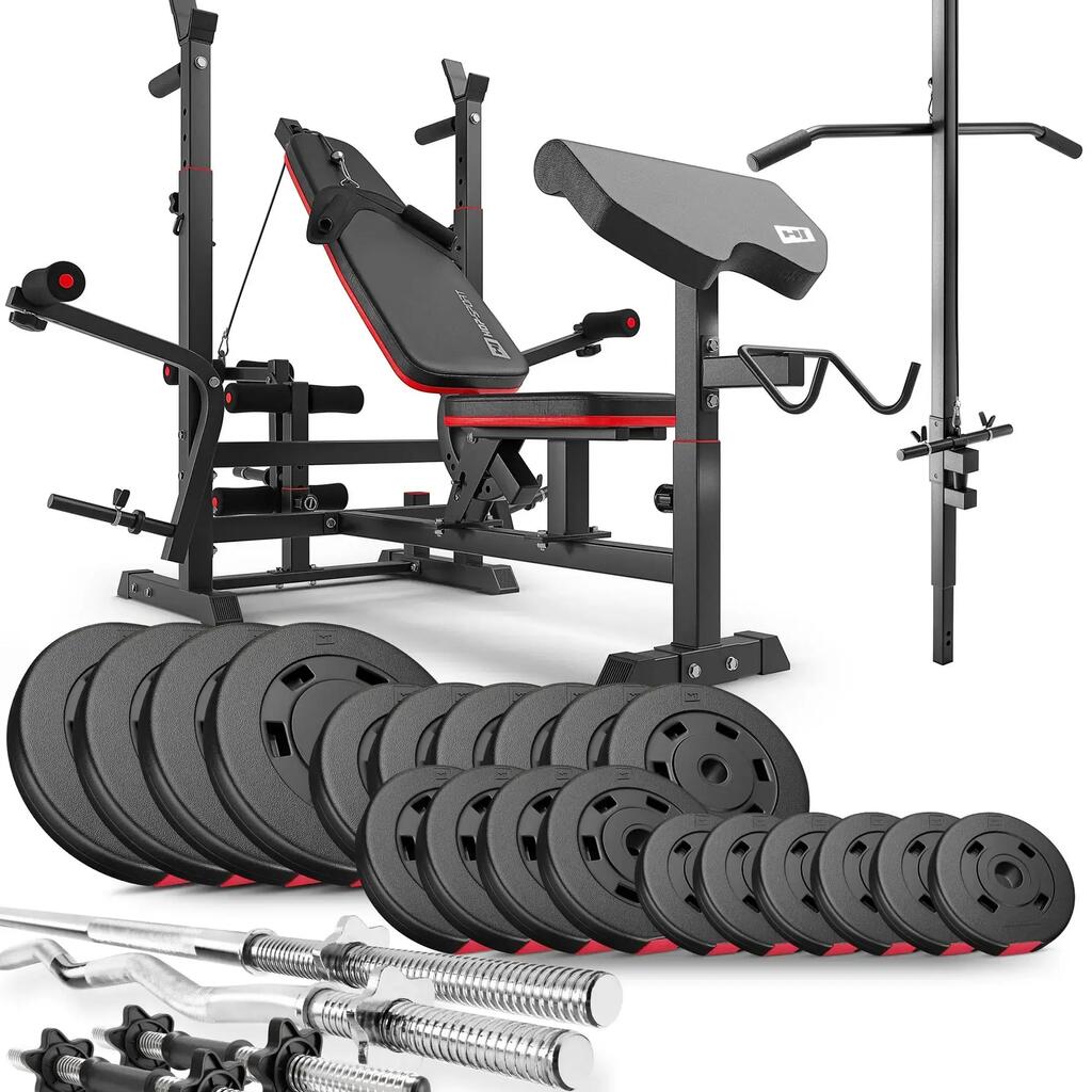 Композитен културистичен комплект Hop-Sport Premium 105kg с пейка HS-1075