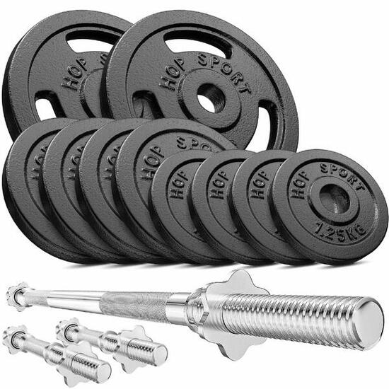 Set aus Gusseisen-Gewichten Langhantel Hop-Sport Strong 39kg