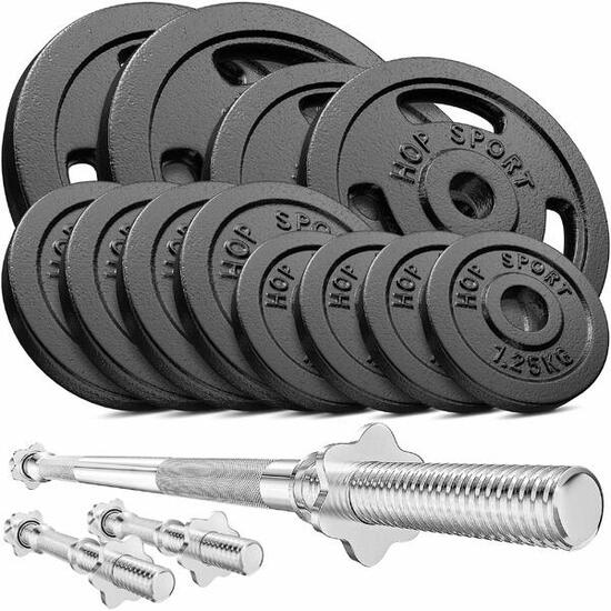 Set di pesi bilanciere e manubri. Dischi in ghisa 59kg