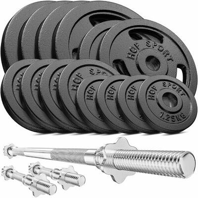 Set gietijzeren gewichten stang hop-sport strong 79kg