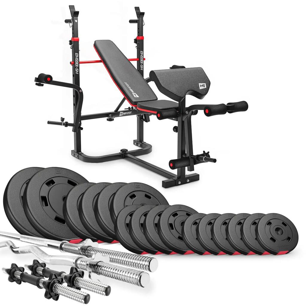 Композитен културистичен комплект Hop-Sport Premium 75kg с пейка HS-1065