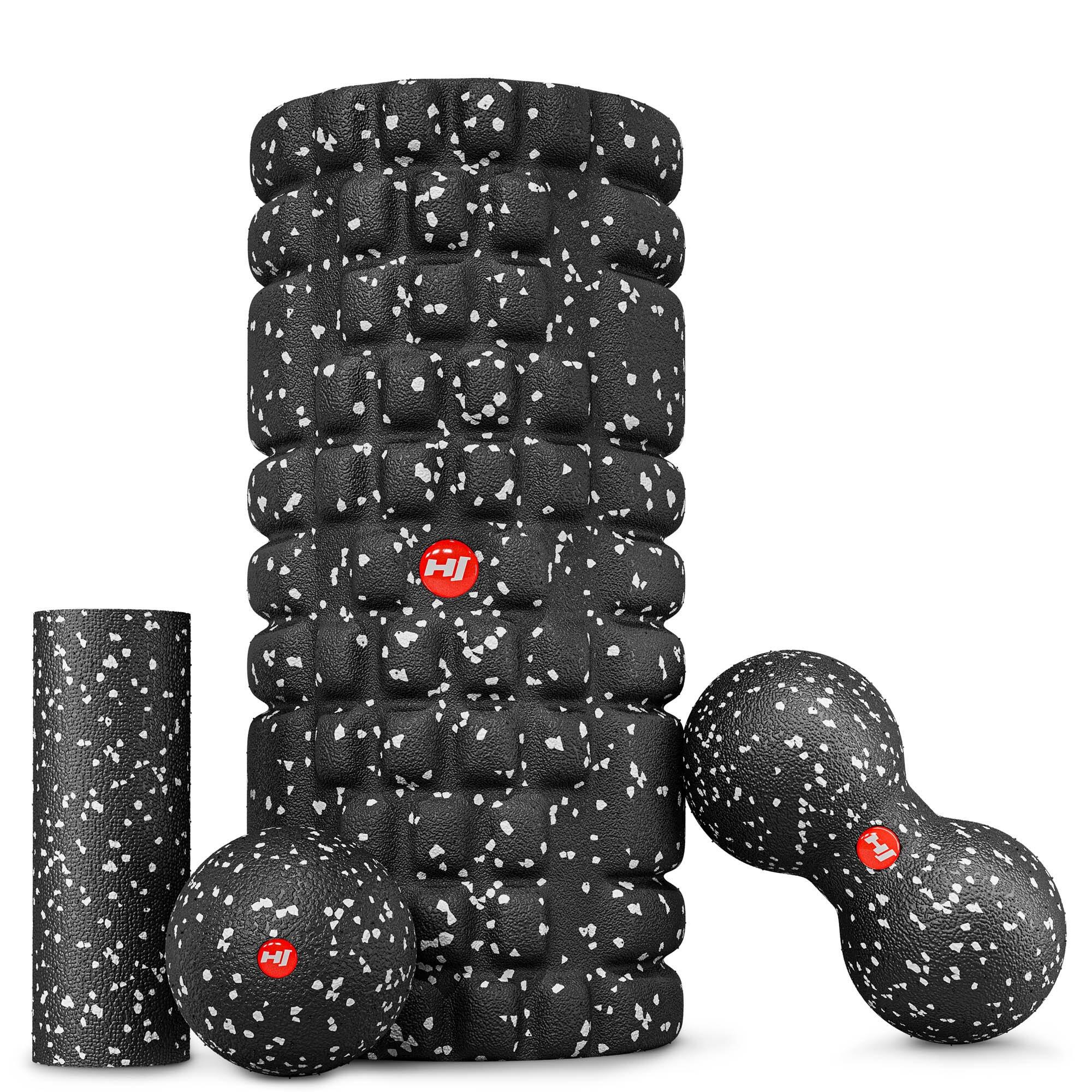 HOP-SPORT Set di palline da massaggio + rullo e cilindro da massaggio bianco e nero