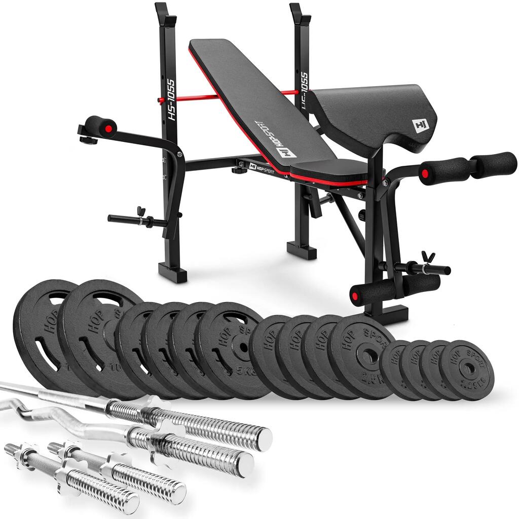Комплект за културизъм Hop-Sport Strong 76kg с пейка HS-1055