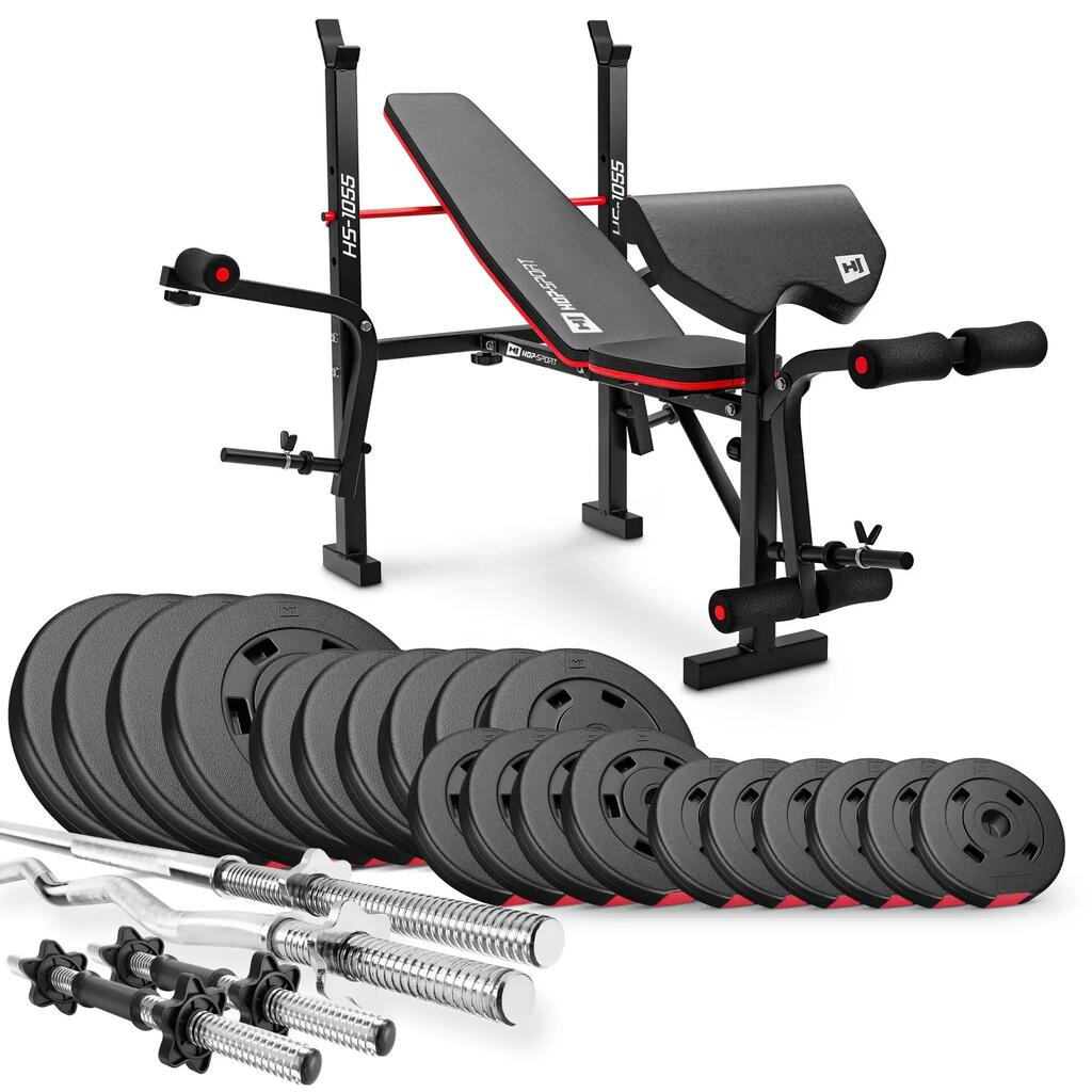 Културистичен комплект Hop-Sport Premium 105kg с пейка HS-1055