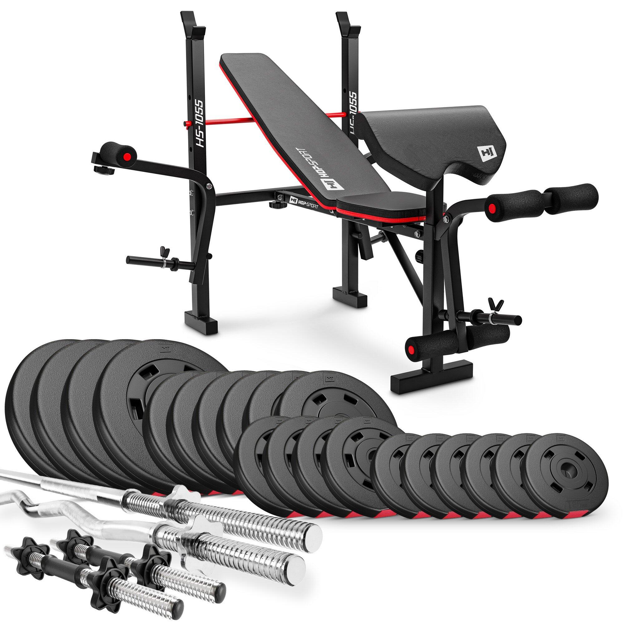 HOP-SPORT Sada bitumenových závaží 105kg s lavicí HS-1055