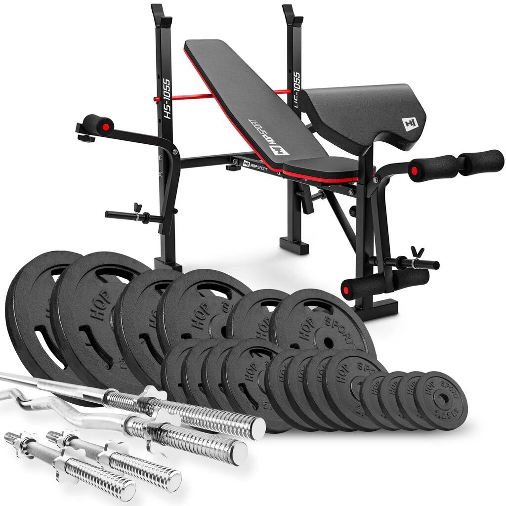 Културистичен комплект Hop-Sport Strong 146kg с пейка HS-1055