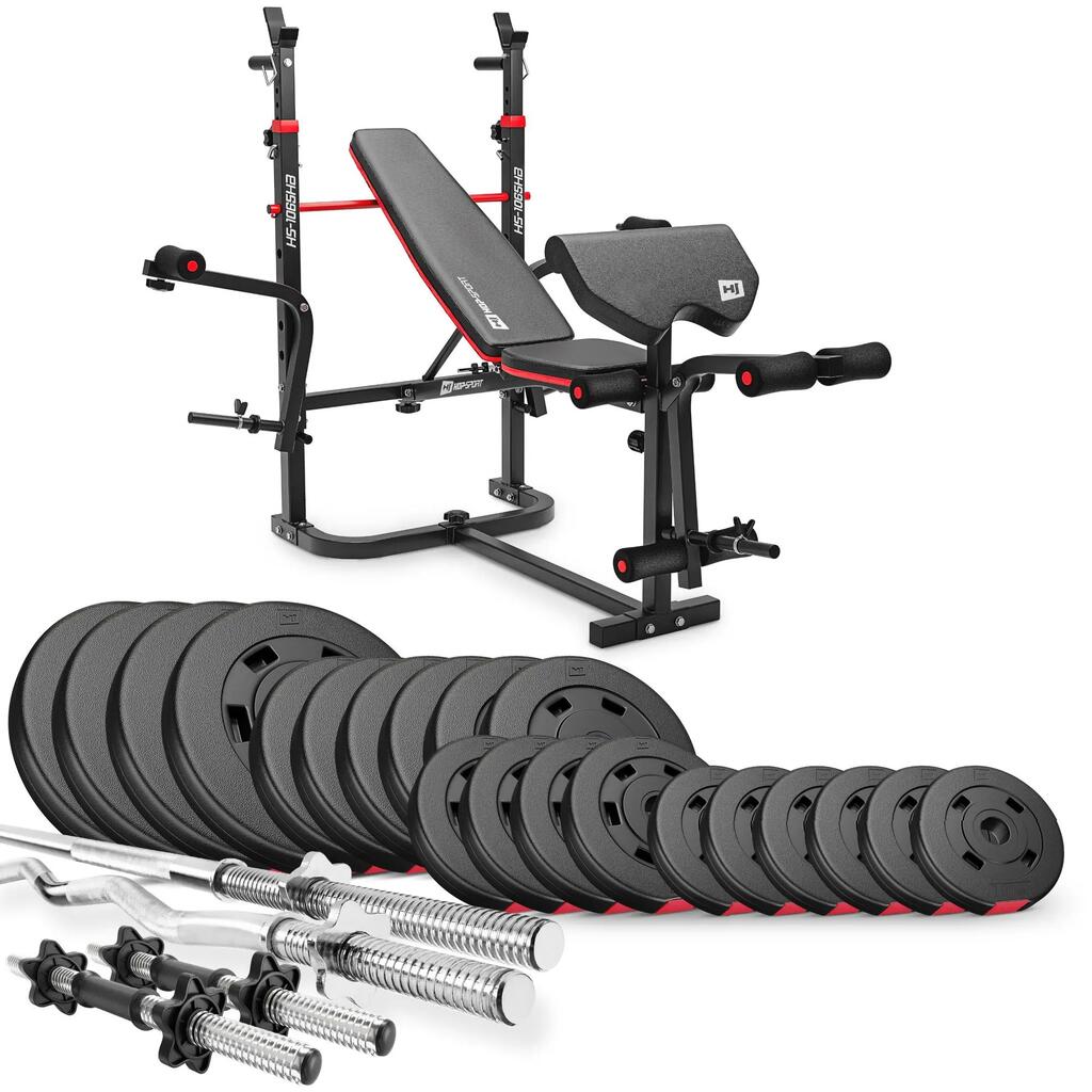 Комплект за културизъм Hop-Sport Premium 105kg с пейка HS-1065