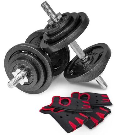 Hantle żeliwne Hop-Sport strong 2x20kg z rękawiczkami