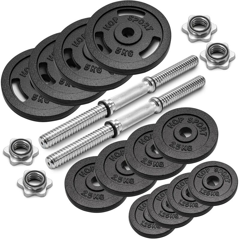 Set gantere fontă 2x20kg Hop-Sport HS-ID2x20 reglabil cu mănuși