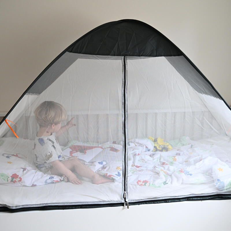 Cort de pat de lux cu plasă anti-țânțari - Pop-Up - Plasă 1 mm - 200x90 cm - Gri