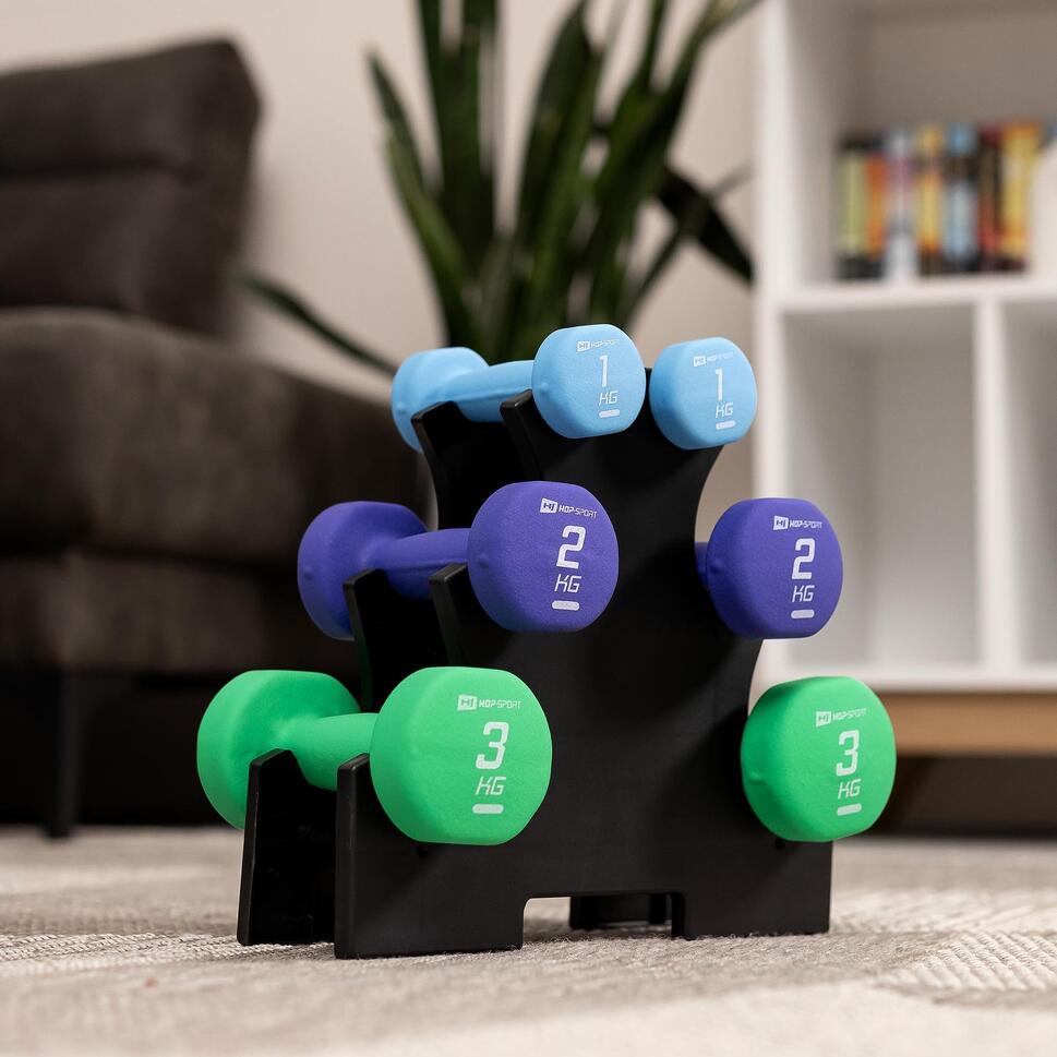 Zestaw hantli fitness okrągłych 12 kg ze stojakiem