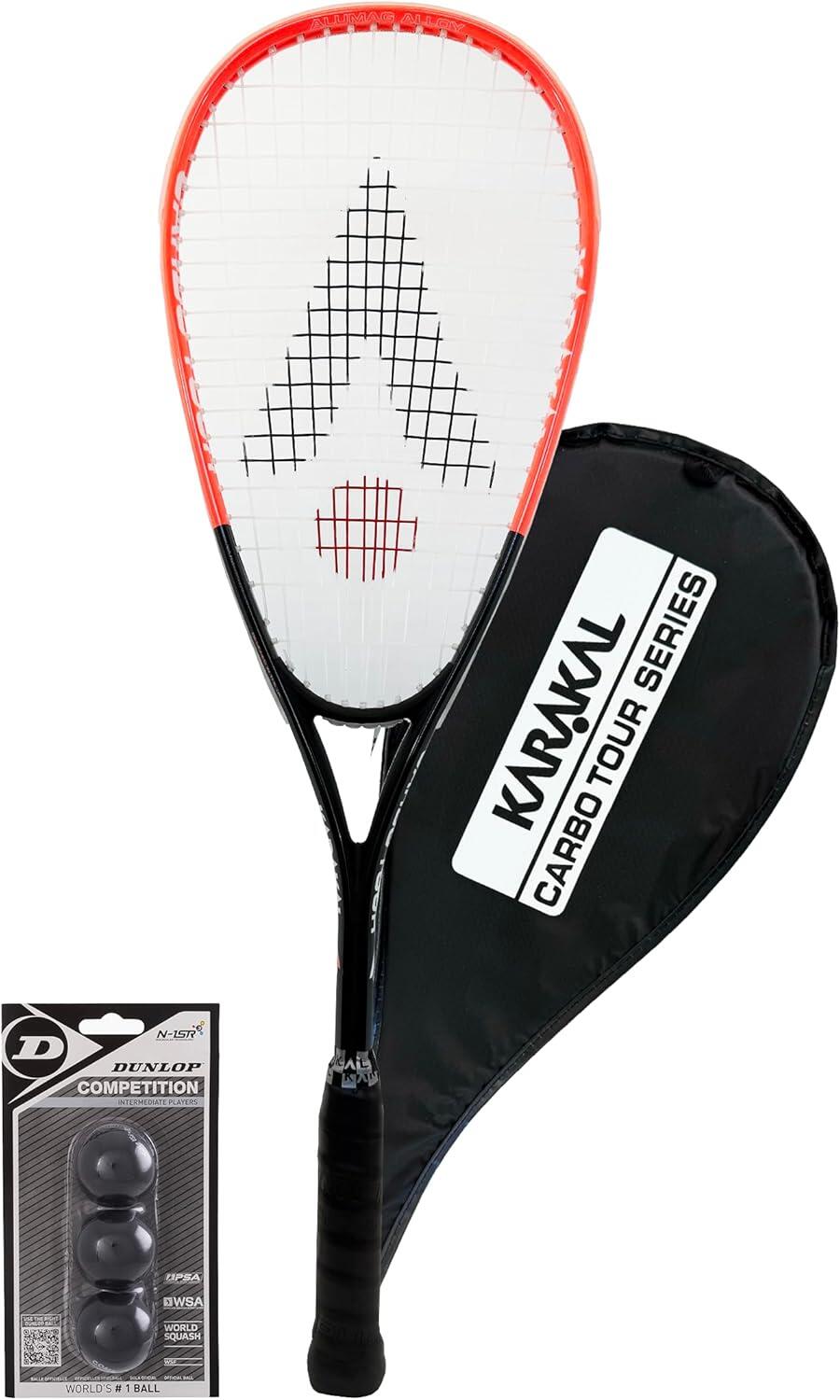 KARAKAL Karakal Carbo Tour Fluo Squash Racket, Cover & Comp Balls