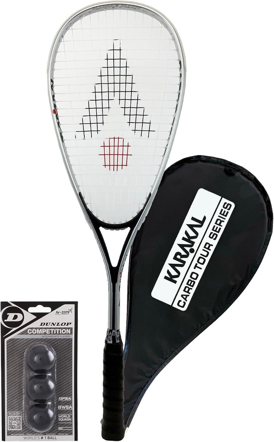 KARAKAL Karakal Carbo Tour Silver Squash Racket, Cover & Comp Balls