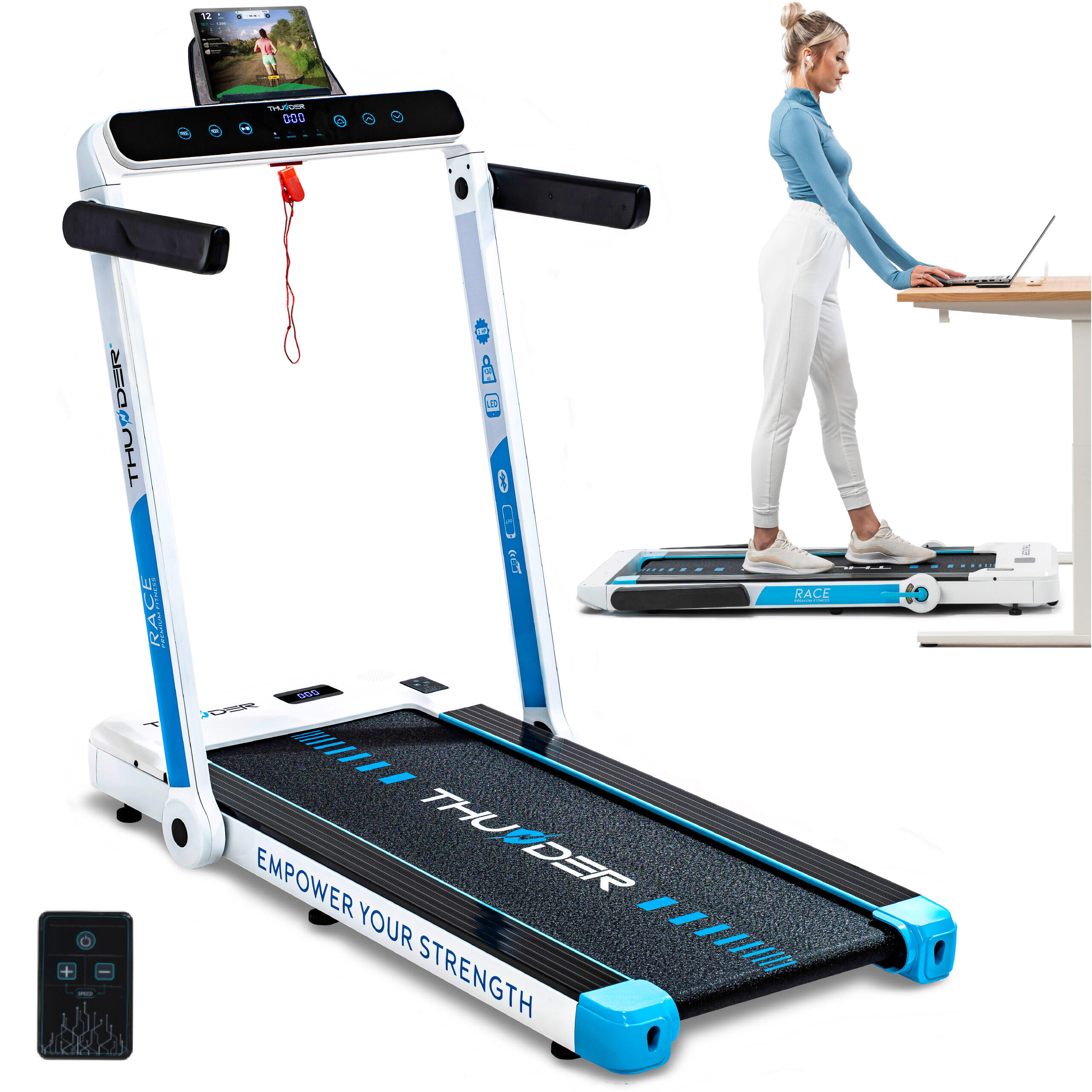 THUNDER Cinta de correr eléctrica plegable 130 kg THUNDER RACE-WHITE 14 km/h