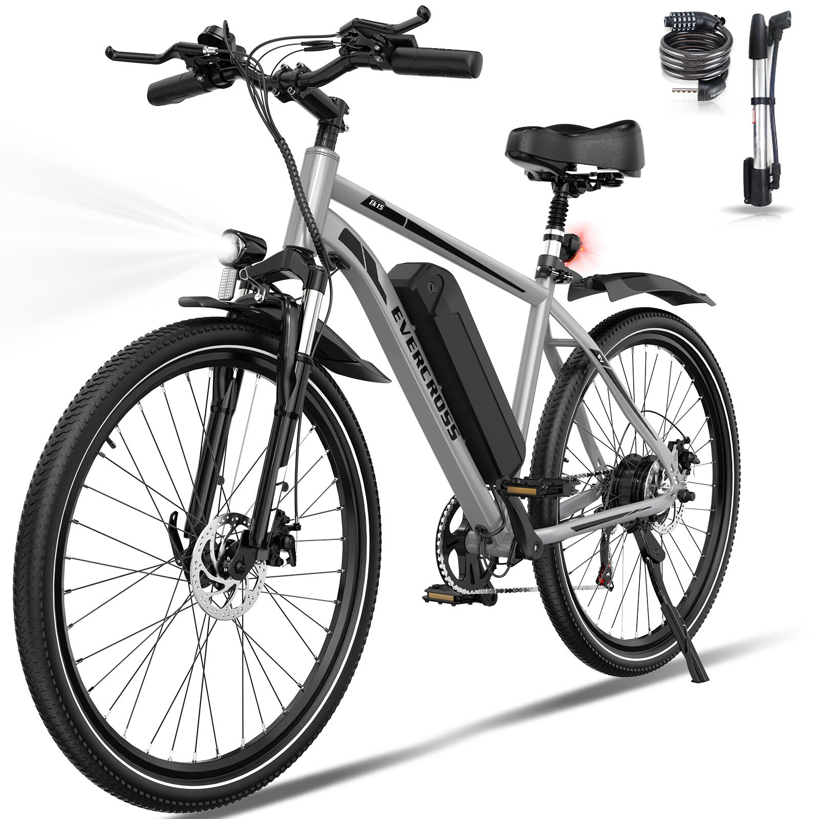 Evercross - Vtt Vélo Électrique 27,5"-batterie 468wh-7 Vitesses-suspension&freins-ek15 - Vélo Tout Chemin - Gris - 26" - Decathlon