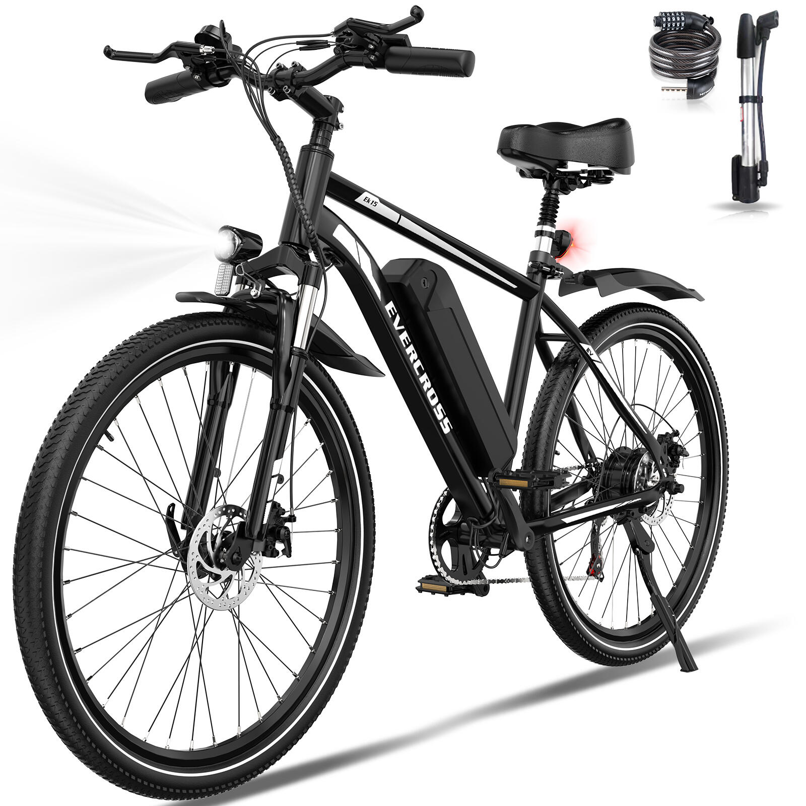 Evercross - Vtt Vélo Électrique 27,5"-batterie 468wh-7 Vitesses-suspension&freins-ek15 - Vélo Tout Chemin - Noir - 26" - Decathlon