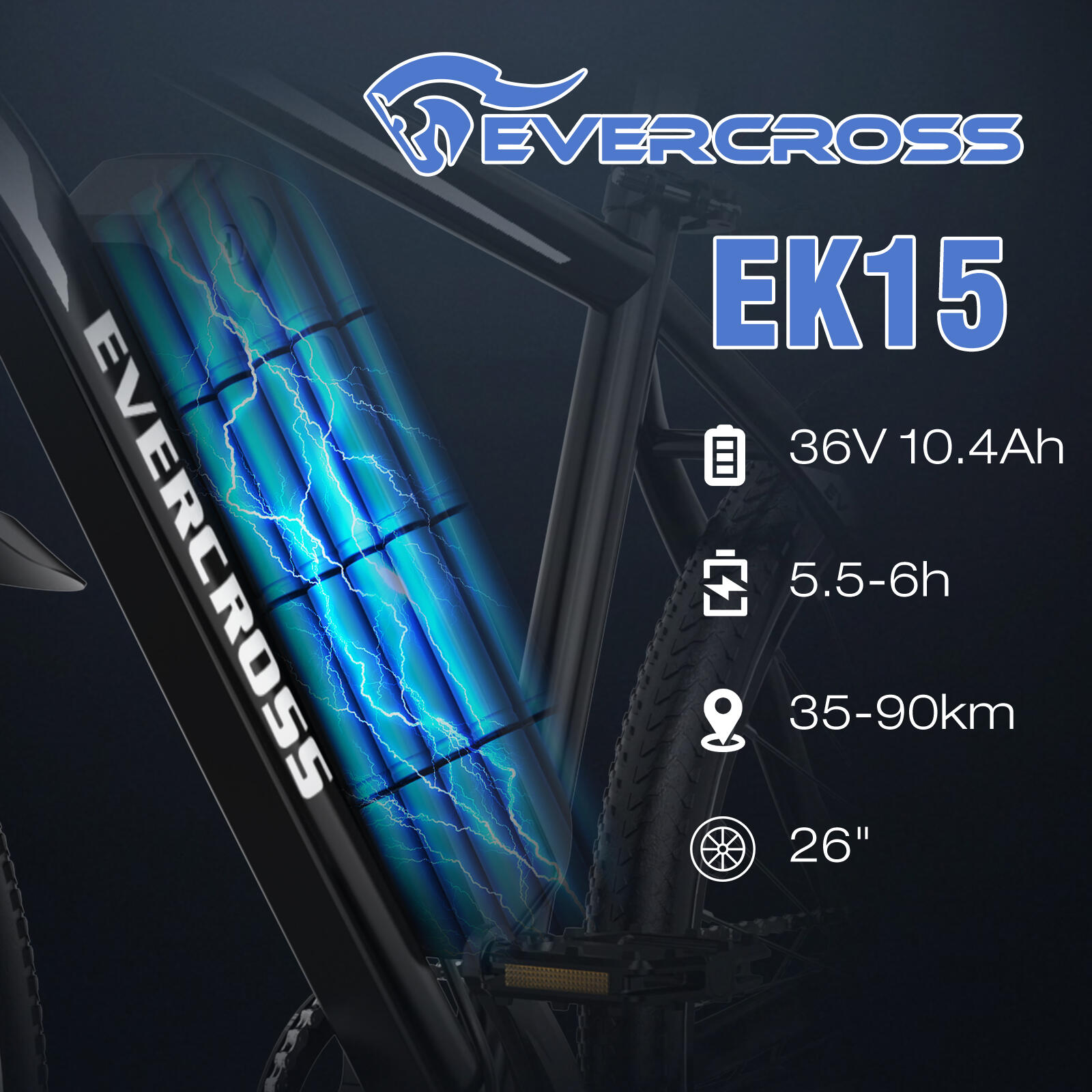 Bicicleta Eléctrica 26"-Motor 250W-36V10.4Ah-Doble Suspensión-E-Bike Montaña 3/7