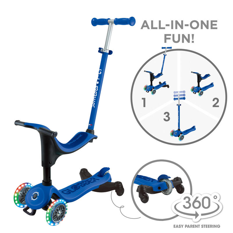 Globber draisienne / Tricycle | GO UP Sporty Lights 360° | Navy Bleu