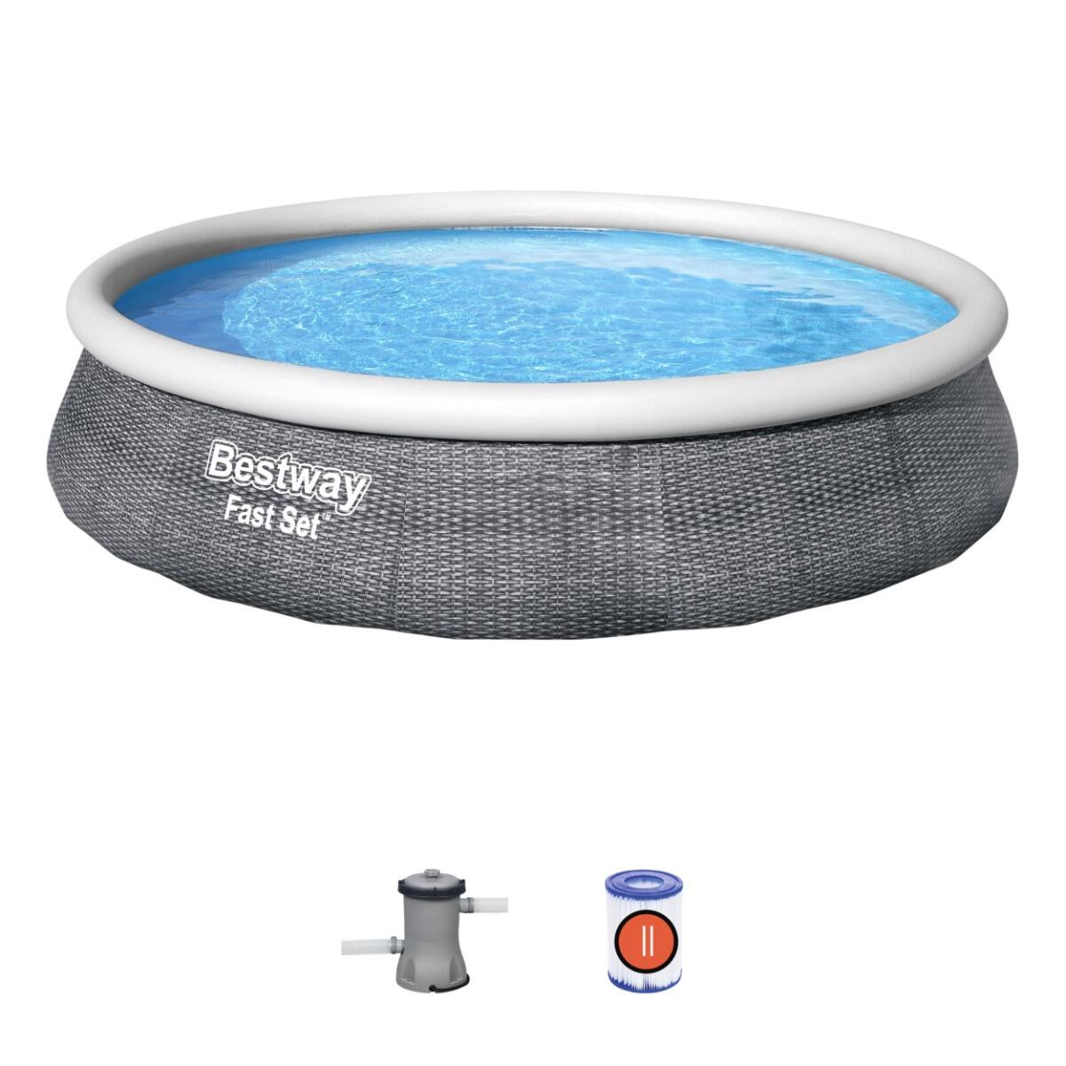 BESTWAY Bestway 13ft Fast Set Rattan Inflatable Pool, Swimming Pool, Blue