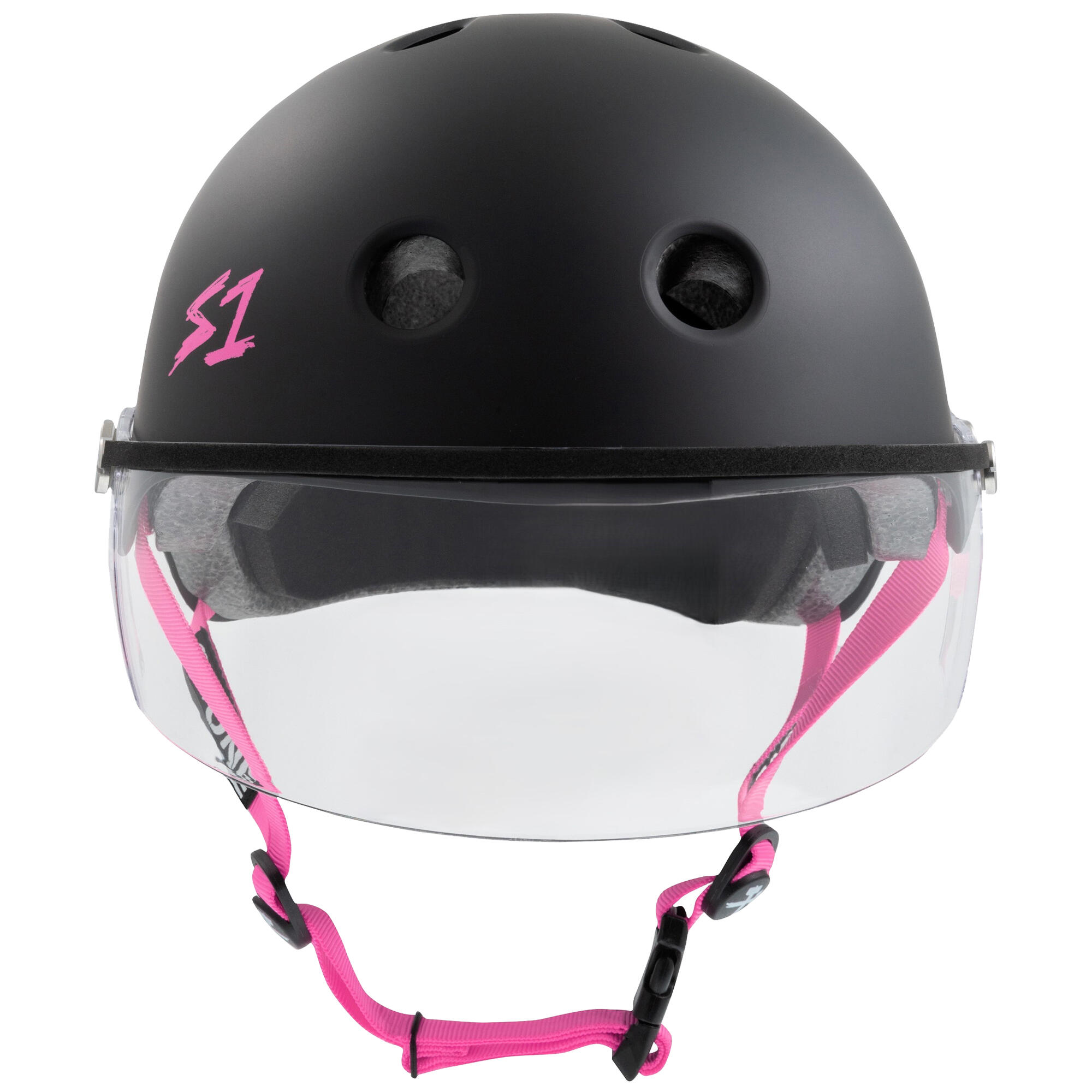 S1 LIFER VISOR Helmet – Multi & High Impact Certified - Matt Black, Pink Strap 2/6