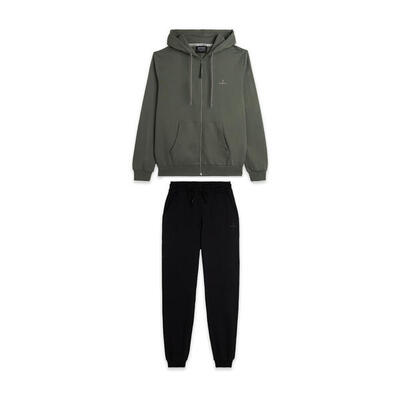 Tuta sportiva in cotone con felpa cappuccio e zip