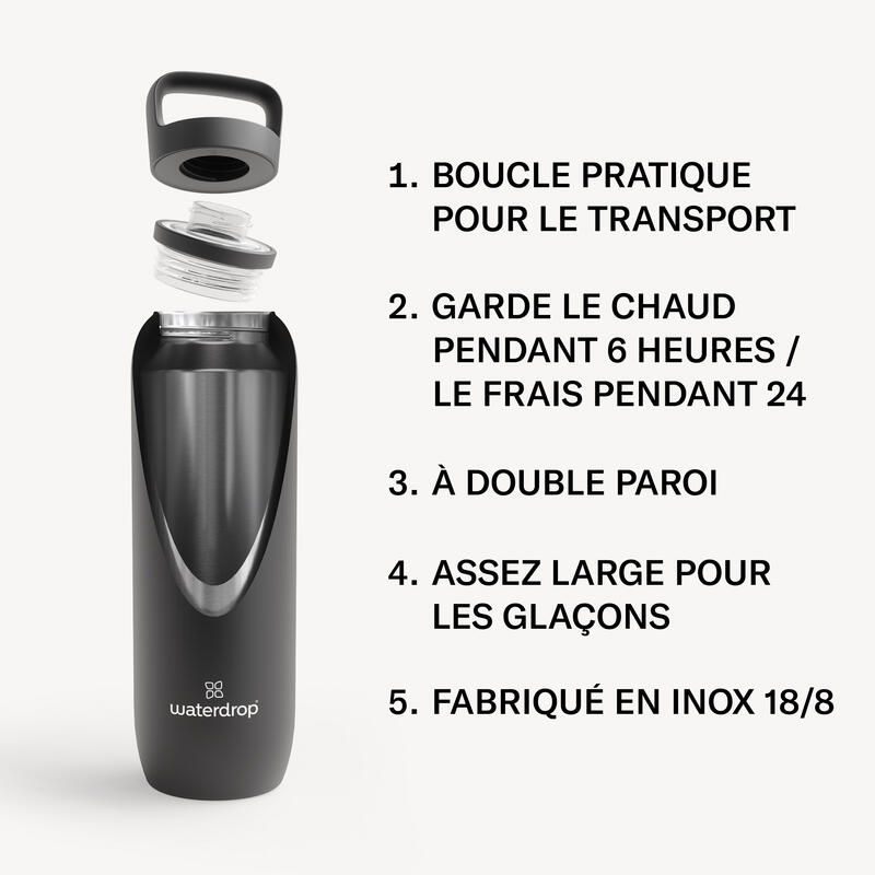 waterdrop Gourde Thermo - Noir Mat - 1L