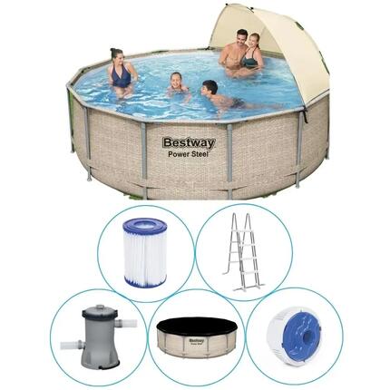 Bestway - Power Steel - Piscine tubulaire - 396x107 cm - Ronde