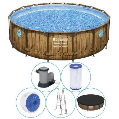 Ø 488 x 122 cm bestway power steel swim vista zwembad set hout bruin rond