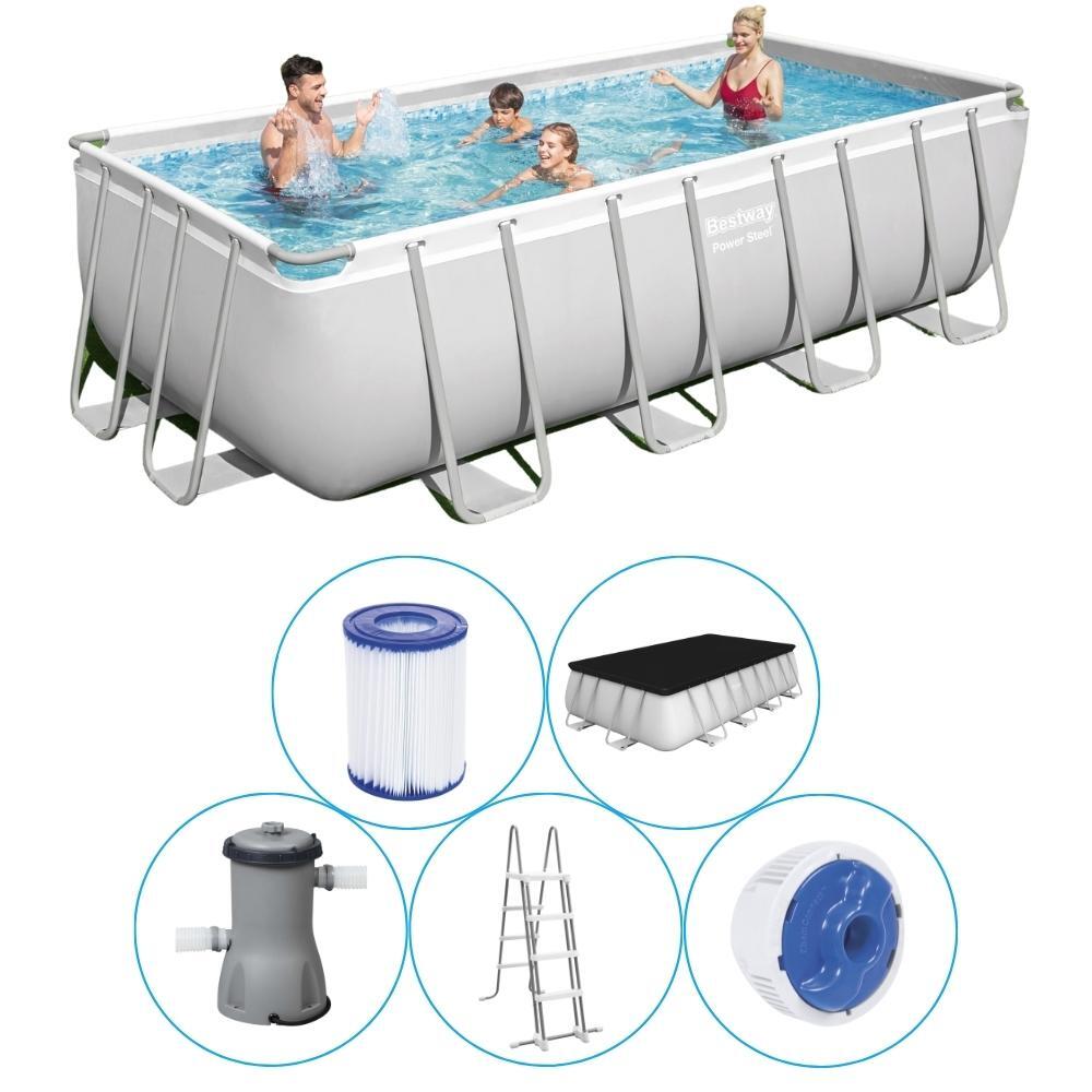 Bestway - Bestway - Power Steel - Piscine Tubulaire - 488x244x122 Cm - Rectangulaire - Piscine - Gris - Taille Unique - Decathlon