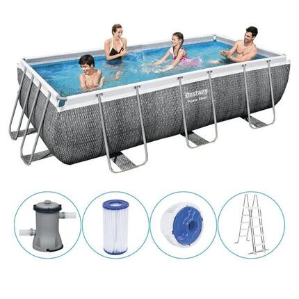 Bestway - Power Steel - Piscine tubulaire - 404x201x100 cm - Impression rotin