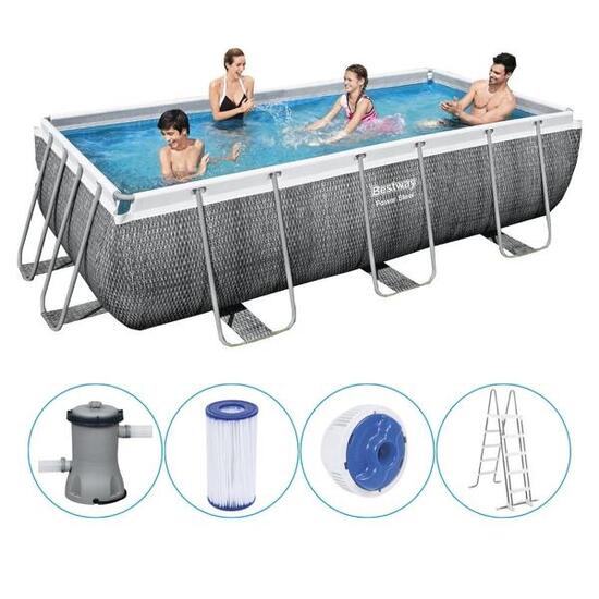 Bestway - Power Steel - Piscine tubulaire - 404x201x100 cm - Impression rotin