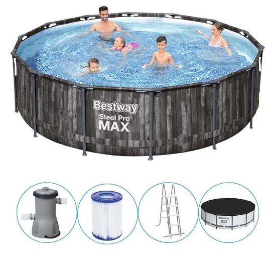 Bestway - Steel Pro MAX - Schwimmbecken mit Filterpumpe - 427x107 cm - Holzdruck