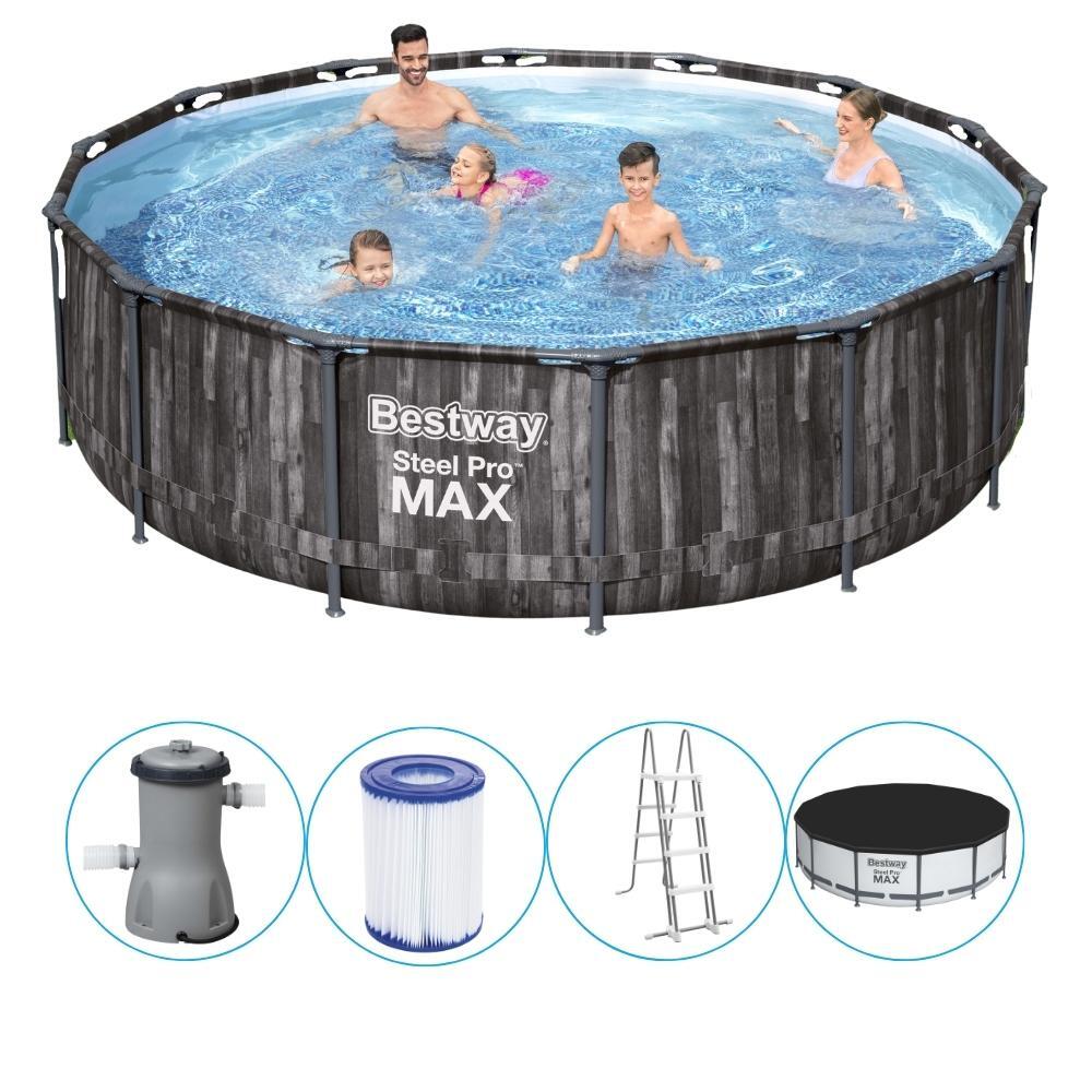 Bestway - Bestway - Steel Pro Max - Piscine Tubulaire - 427x107 Cm - Impression Sur Bois - Piscine - Gris - Taille Unique - Decathlon