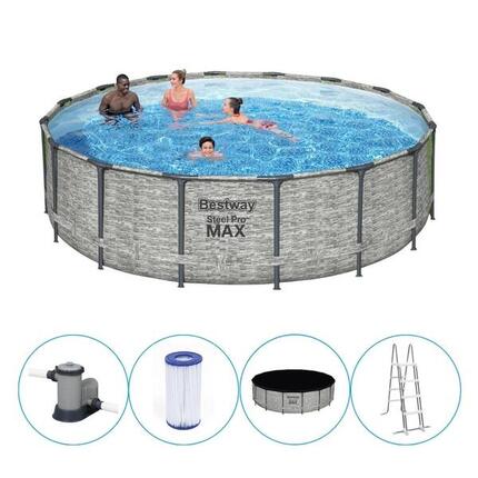 Bestway - Steel Pro MAX - Piscine tubulaire - 488x122 cm - Imprimé pierre