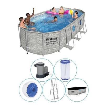 Bestway power steel swim vista zwembad set rotan grijs ovaal 549 x 274 x 122 cm