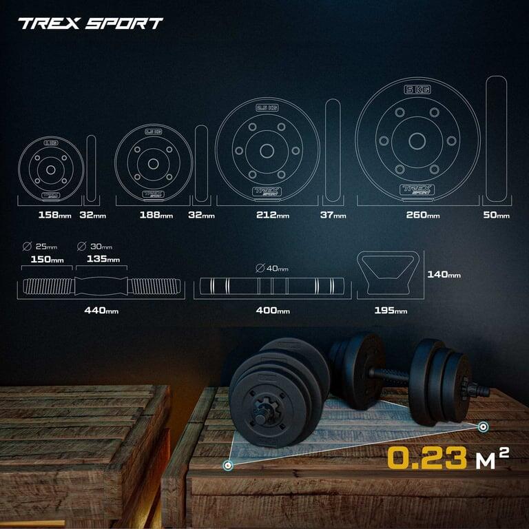 Set 4 en 1 haltères et barre de musculationTrex Sport 2×10 kg avec poignées KB 3/7