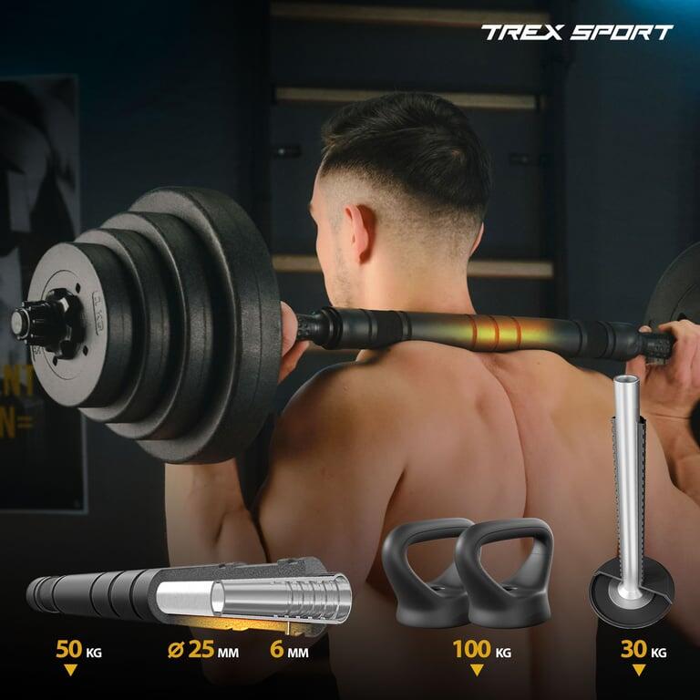 Set 4 en 1 haltères et barre de musculationTrex Sport 2×10 kg avec poignées KB 4/7