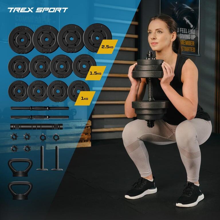 Zestaw hantli i sztangi 4w1 Trex Sport 2×10 kg kettlebell i uchwyty do pompek