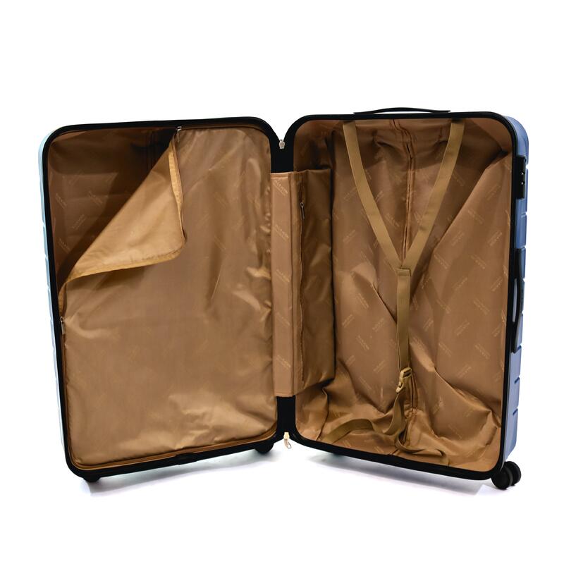 Troler Ella Icon Leaf cu 4 roti duble, ABS, 77x50x30 cm, Albastru