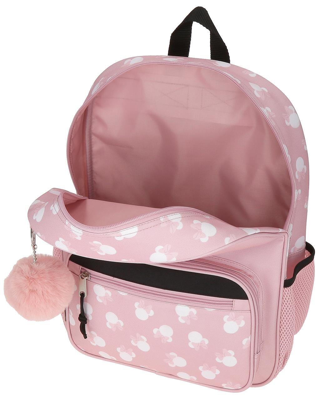 Mochila escolar adaptable niña Disney Minnie heads con carro 38cm nude 3/4