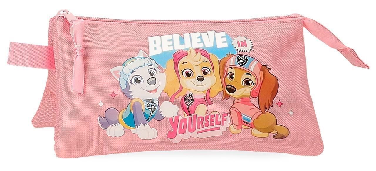 Estojo três compartimentos nickelodeon paw patrol believe in yourself 12cm coral