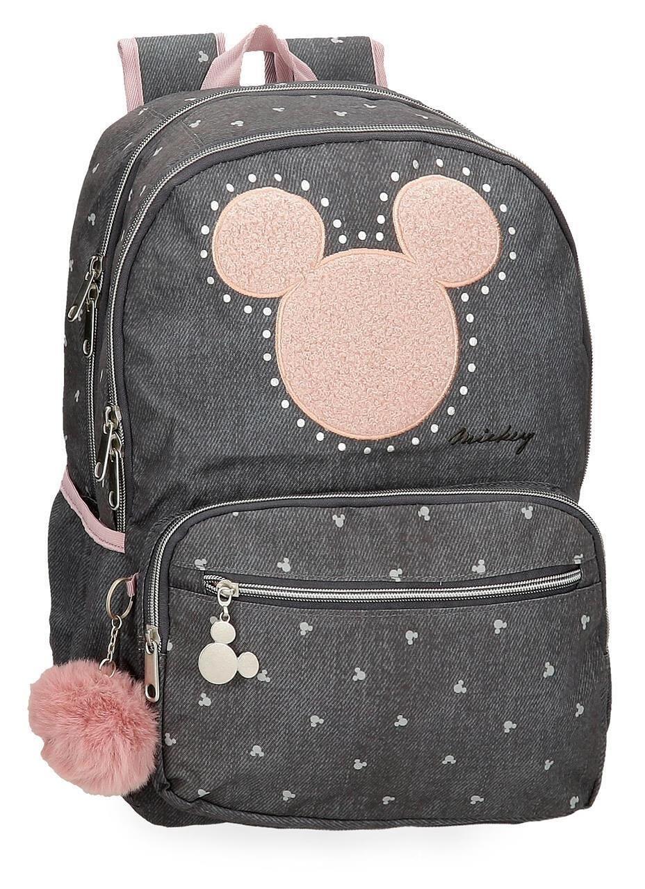 Sac à dos scolaire adaptable Disney Mickey Studs deux compartiments 44cm noir 1/6
