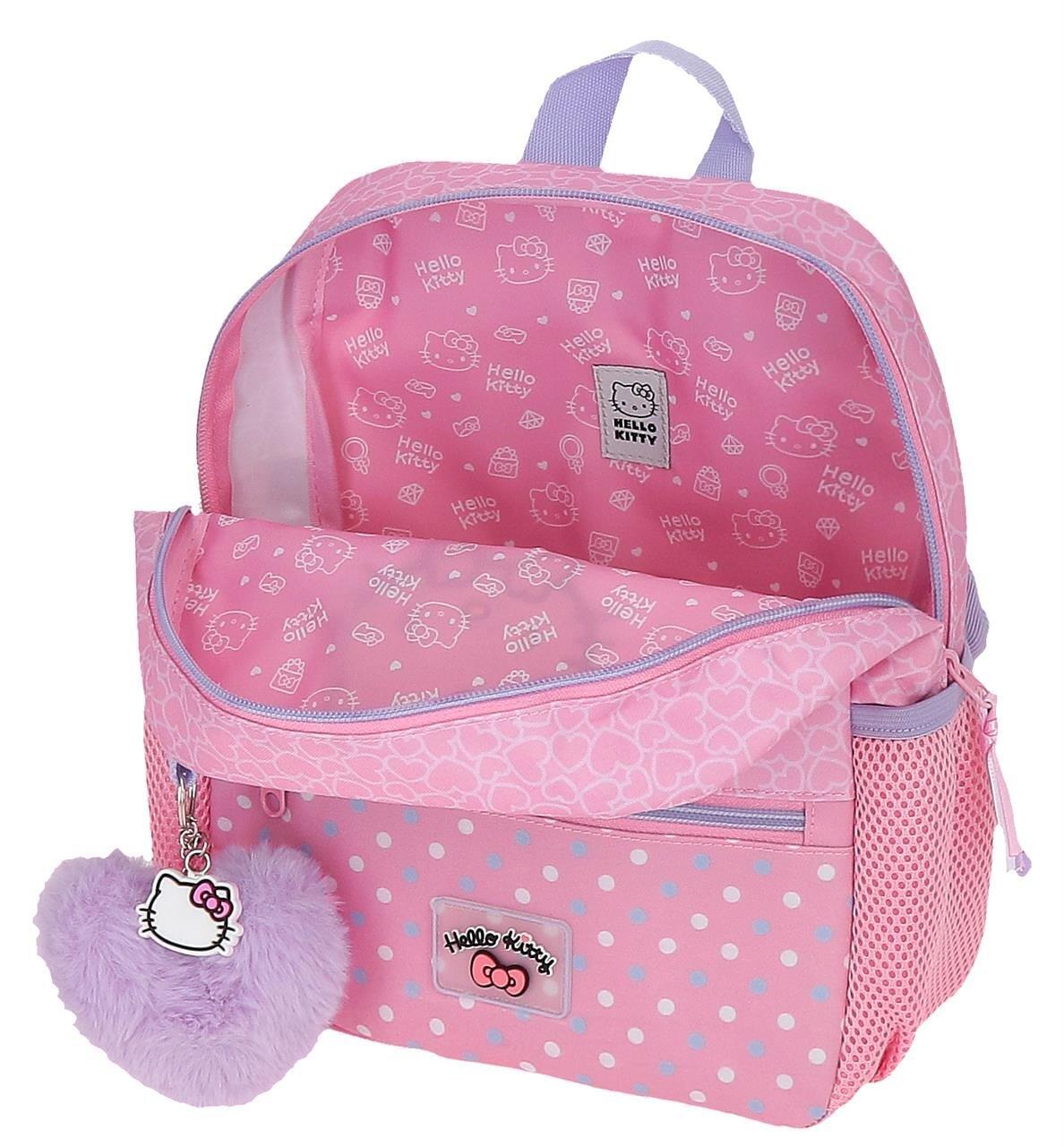 Mochila escolar adaptable niña Hello kitty Hearts & dots con carro 28cm rosa 3/4